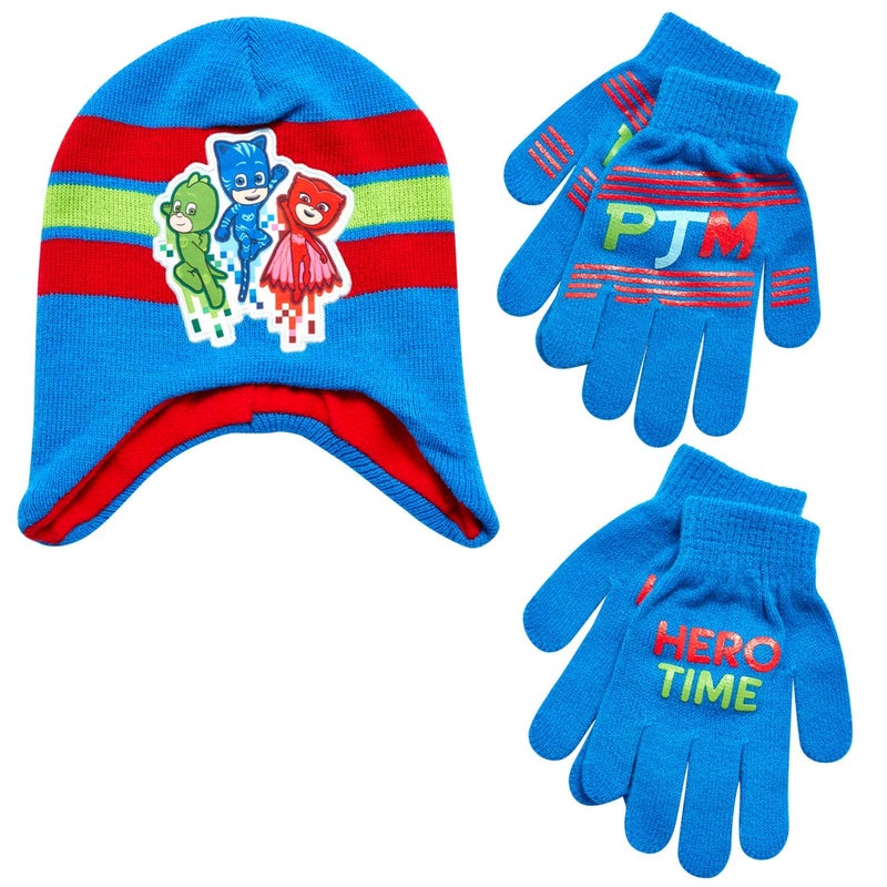 PJMASKS PJ Masks Winter Hat and 2 Pair of Gloves or Mittens Set (Age 2-7), Size Age 4-7, PJ Masks Glove/Blue - Image 1